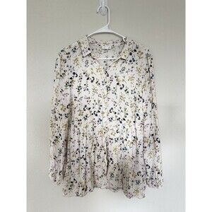 J Jill Ditsy Floral Cottagecore Button Down Blouse Size M Girly Casual Top